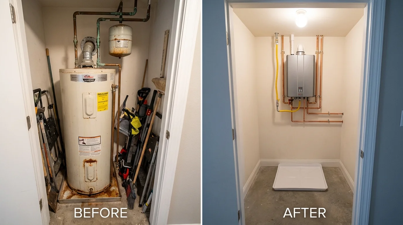 Tank water heater versus wall-mounted tankless unit comparison for Coldspring, TX homeowners